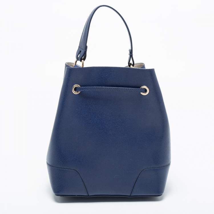 Pre Owned Furla Blue Leather Stacy Drawstring Bucket Bag