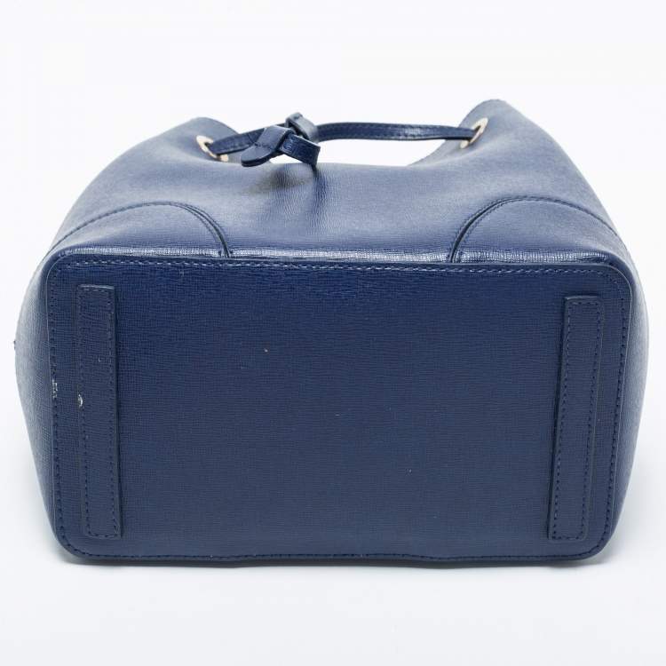 Pre Owned Furla Blue Leather Stacy Drawstring Bucket Bag