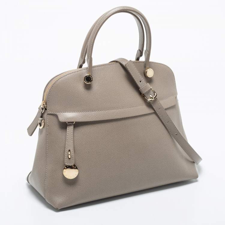 Pre Owned Furla Grey Leather Piper Dome Satchel
