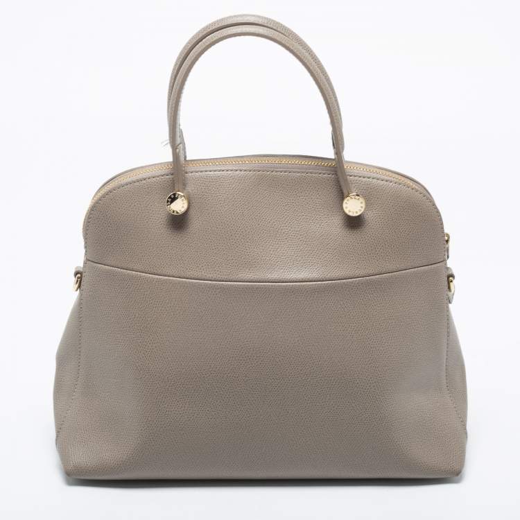Pre Owned Furla Grey Leather Piper Dome Satchel