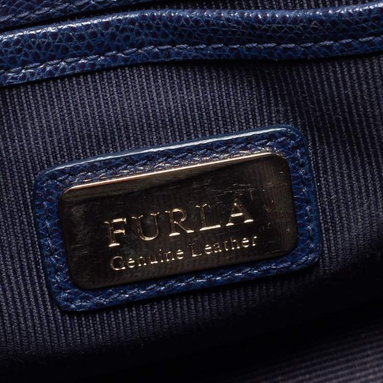 Pre Owned Furla Blue Leather Mini Metropolis Chain Crossbody Bag