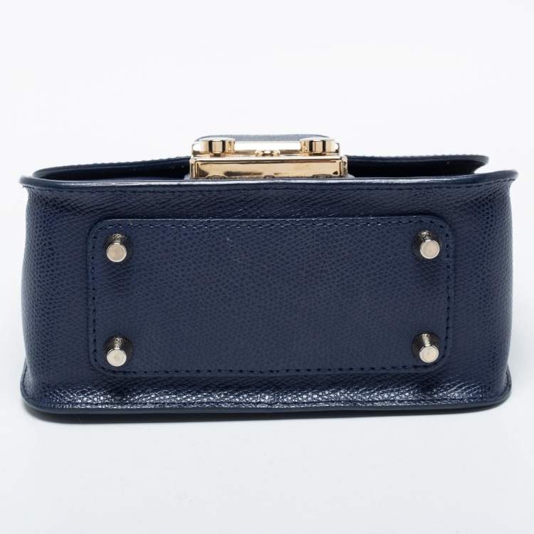 Pre Owned Furla Blue Leather Mini Metropolis Chain Crossbody Bag