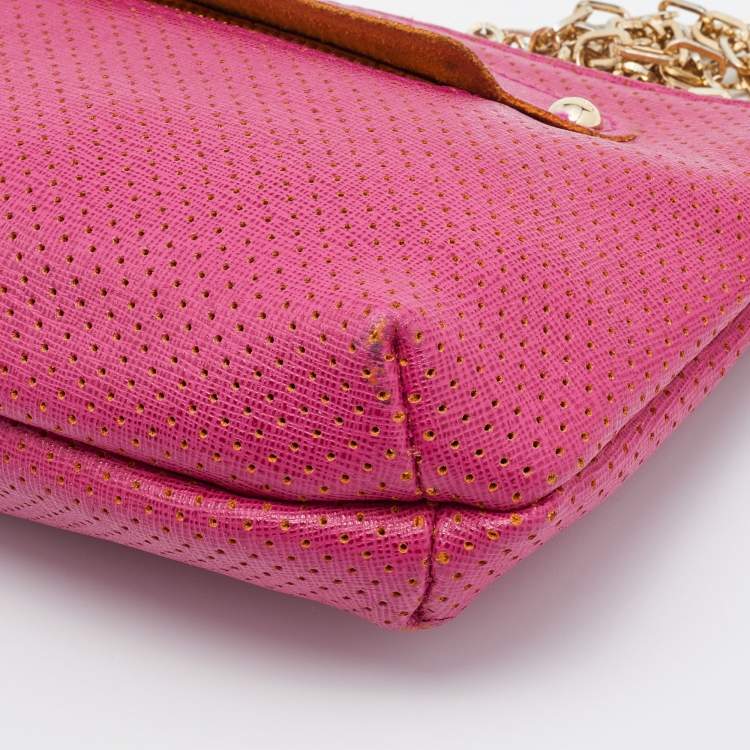 Pre Owned Furla Pink Perforated Leather Chain Crossbody Bag