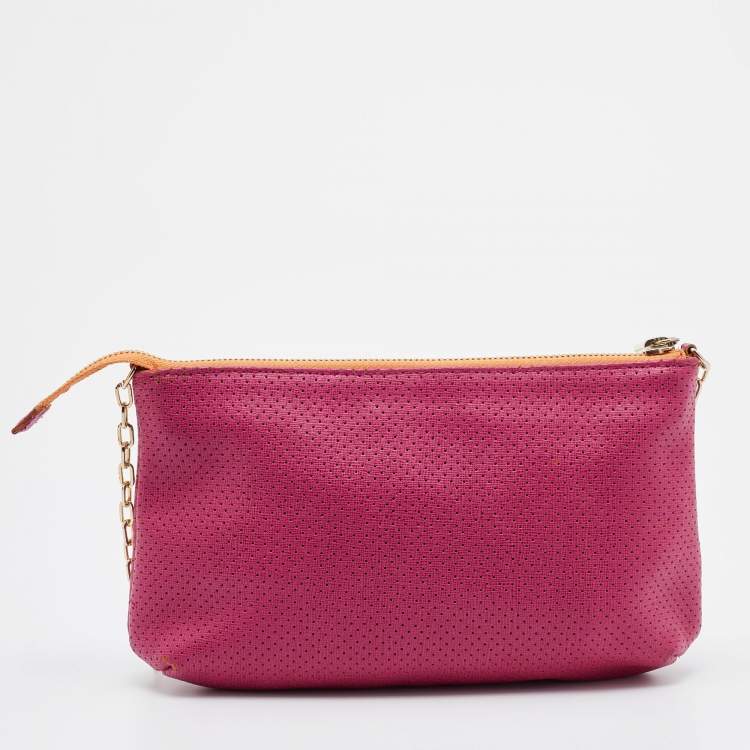 Pre Owned Furla Pink Perforated Leather Chain Crossbody Bag