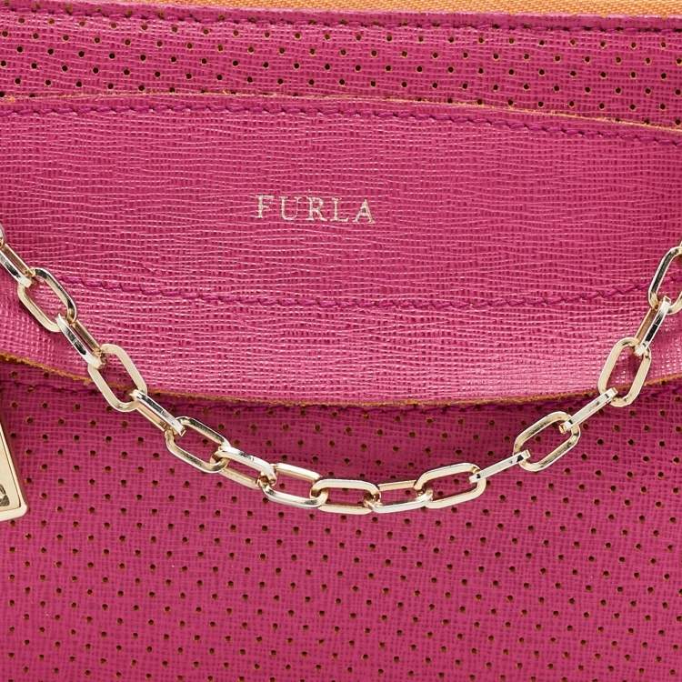 Pre Owned Furla Pink Perforated Leather Chain Crossbody Bag