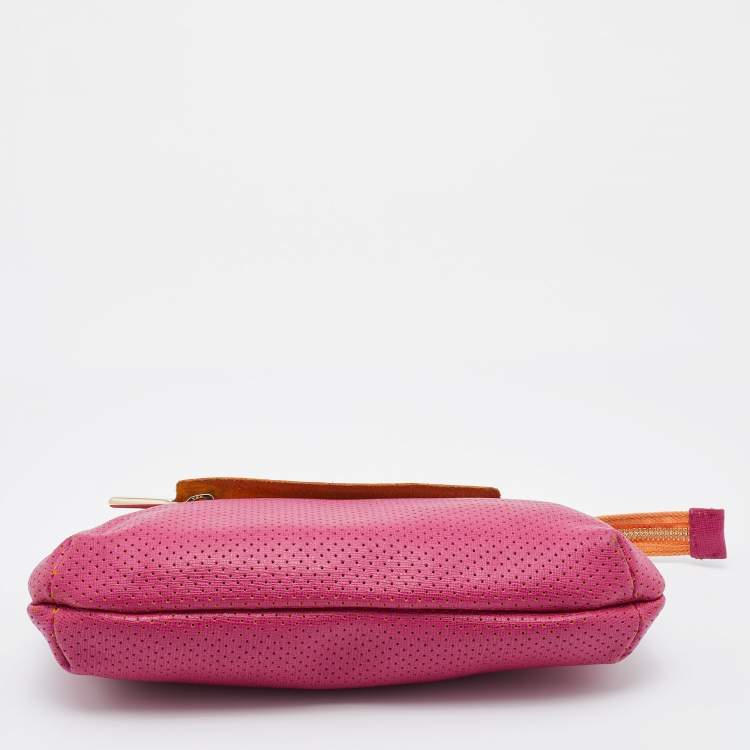 Pre Owned Furla Pink Perforated Leather Chain Crossbody Bag