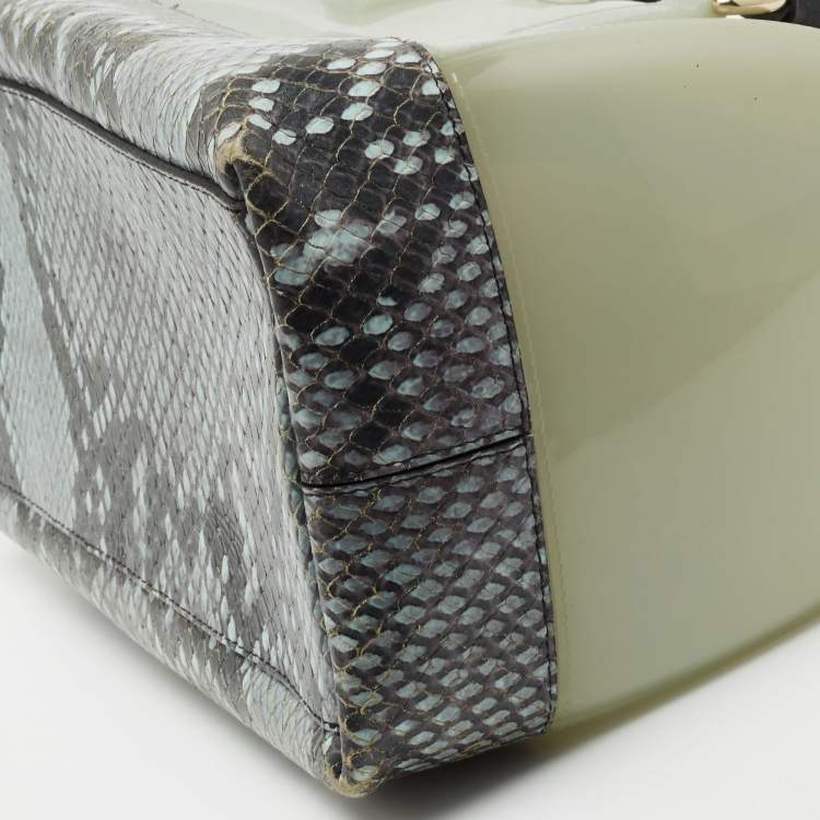 Pre Owned Furla Black/Grey Rubber and Python Embossed Leather Medium Candy Satchel