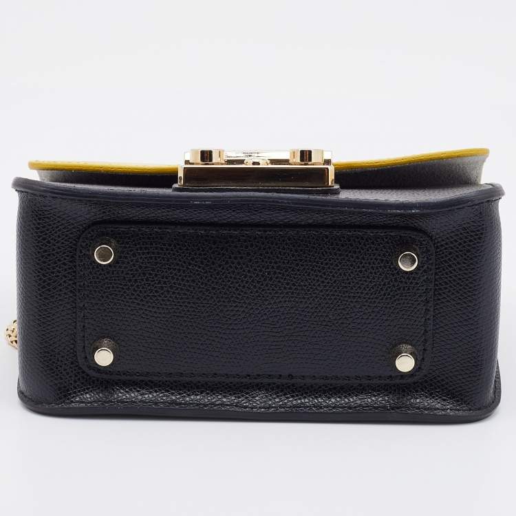 Pre Owned Furla Black/Yellow Leather Interchangeable Flaps My Play Mini Metropolis Crossbody Bag