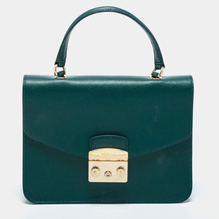 Pre Owned Furla Green Leather Metropolis Top Handle Bag
