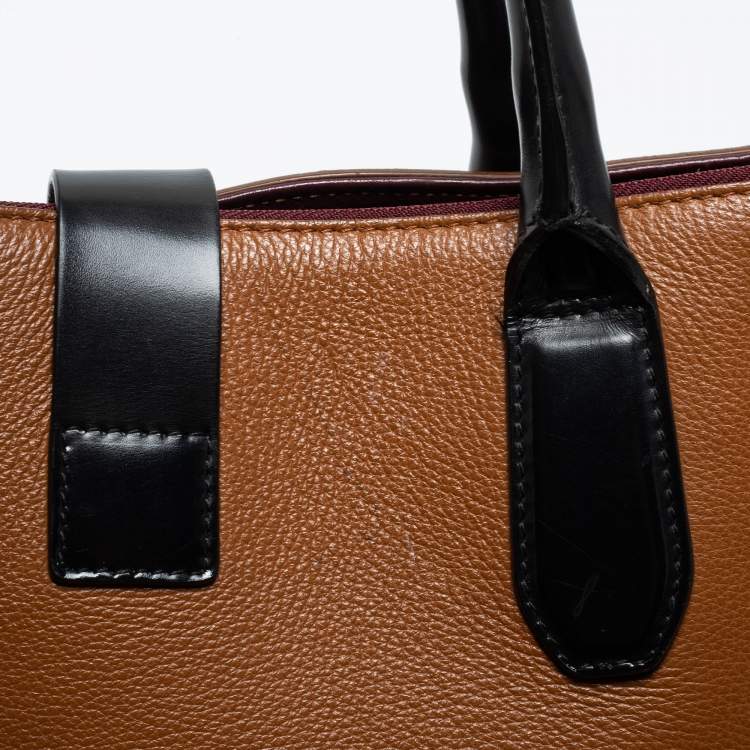 Pre Owned Furla Brown/Black Leather Pushlock Flap Tote