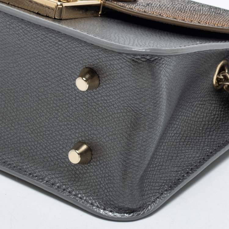 Pre Owned Furla Grey/Gold Leather and Glitter Interchangeable Flaps My Play Mini Metropolis Bag