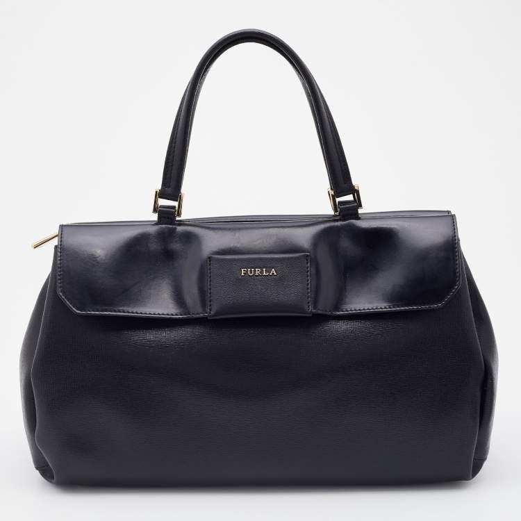 Pre Owned Furla Black Saffiano Leather Patty Tote
