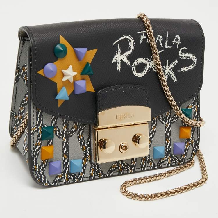 Pre Owned Furla Multicolor Studs Leather Metropolis Crossbody Bag