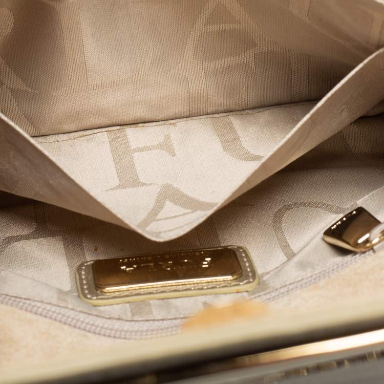 Pre Owned Furla Gold Leather Metal Flap Chain Clutch