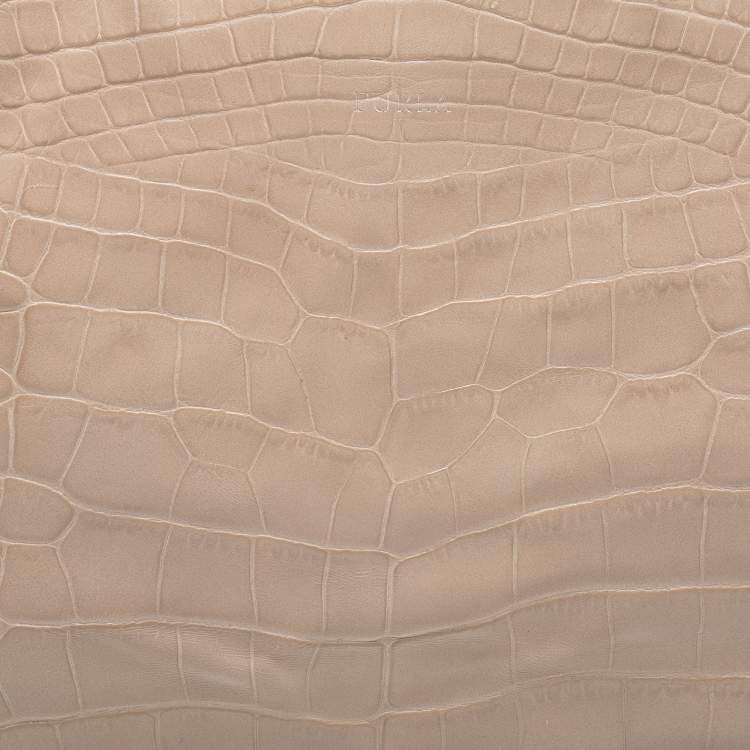 Pre Owned Furla Beige Croc Embossed Leather Practica Tote 