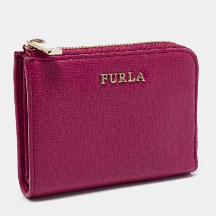 Pre Owned Furla Pink Leather Zip Compact Wallet