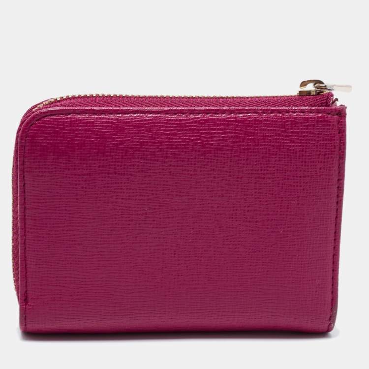 Pre Owned Furla Pink Leather Zip Compact Wallet