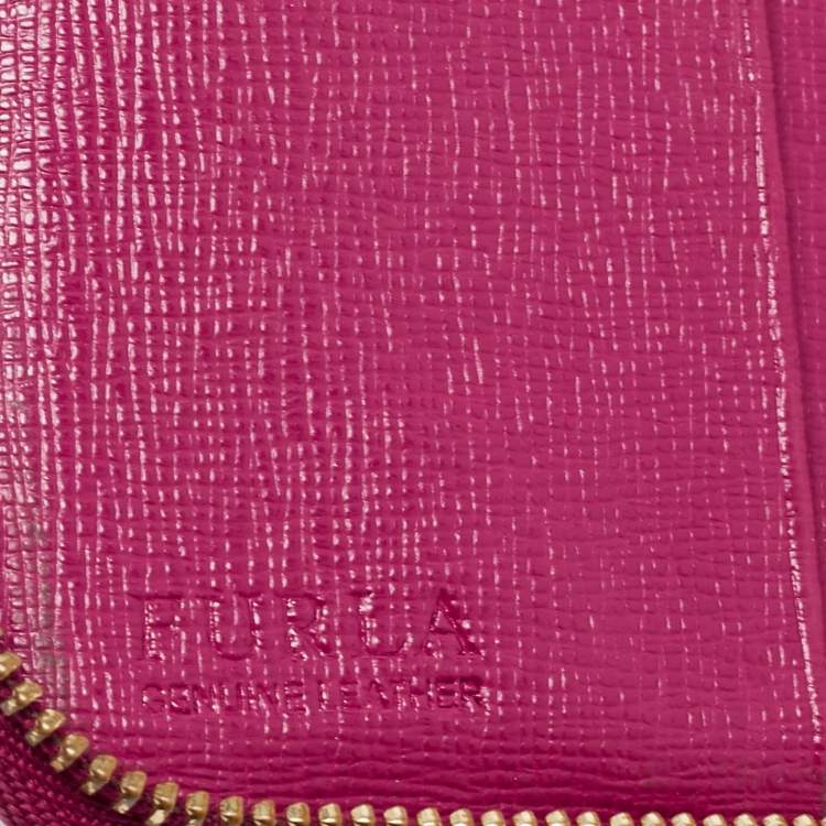 Pre Owned Furla Pink Leather Zip Compact Wallet