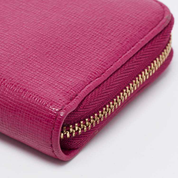 Pre Owned Furla Pink Leather Zip Compact Wallet