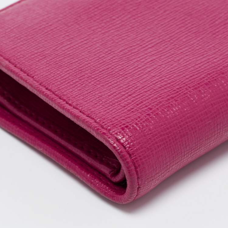Pre Owned Furla Pink Leather Zip Compact Wallet