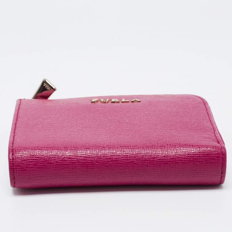 Pre Owned Furla Pink Leather Zip Compact Wallet