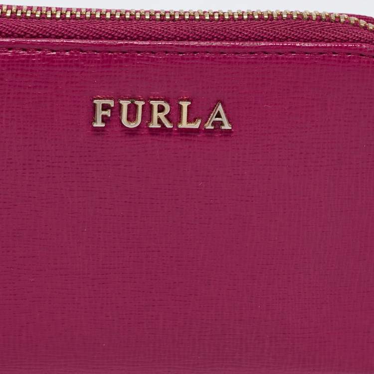 Pre Owned Furla Pink Leather Zip Compact Wallet