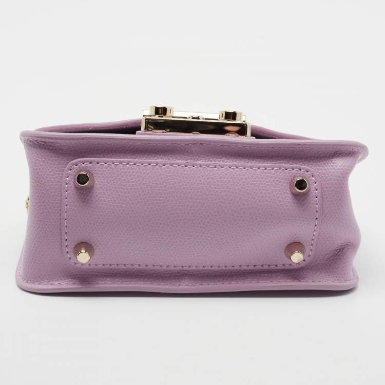 Pre Owned Furla Purple Leather Mini Metropolis Chain Crossbody Bag