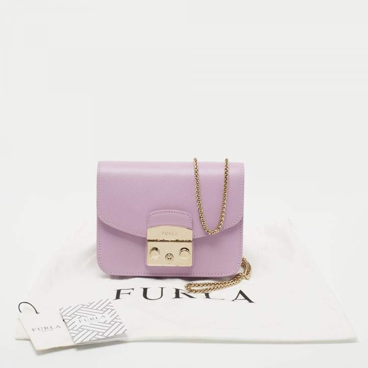 Pre Owned Furla Purple Leather Mini Metropolis Chain Crossbody Bag