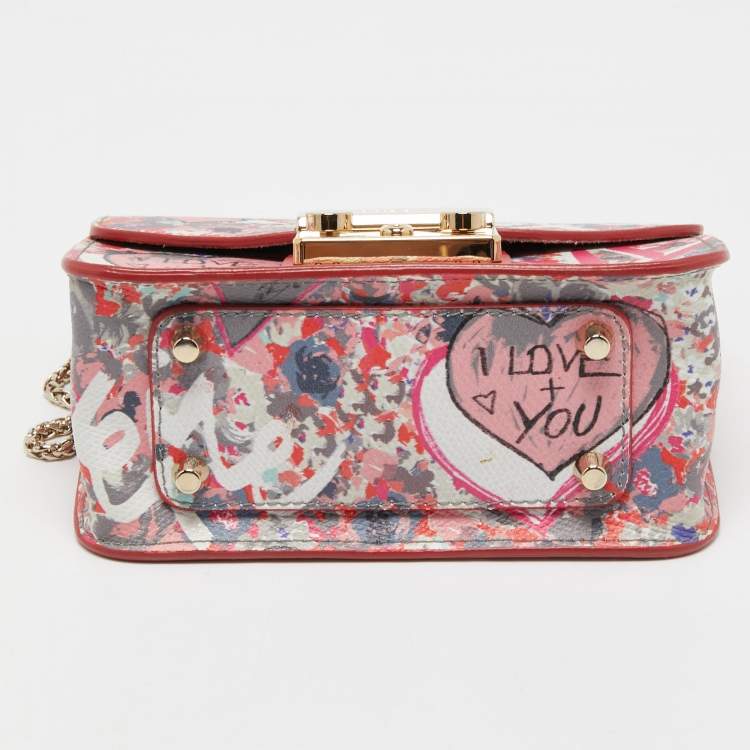 Pre Owned Furla Multicolor Graffiti Leather Mini Metropolis Chain Crossbody Bag
