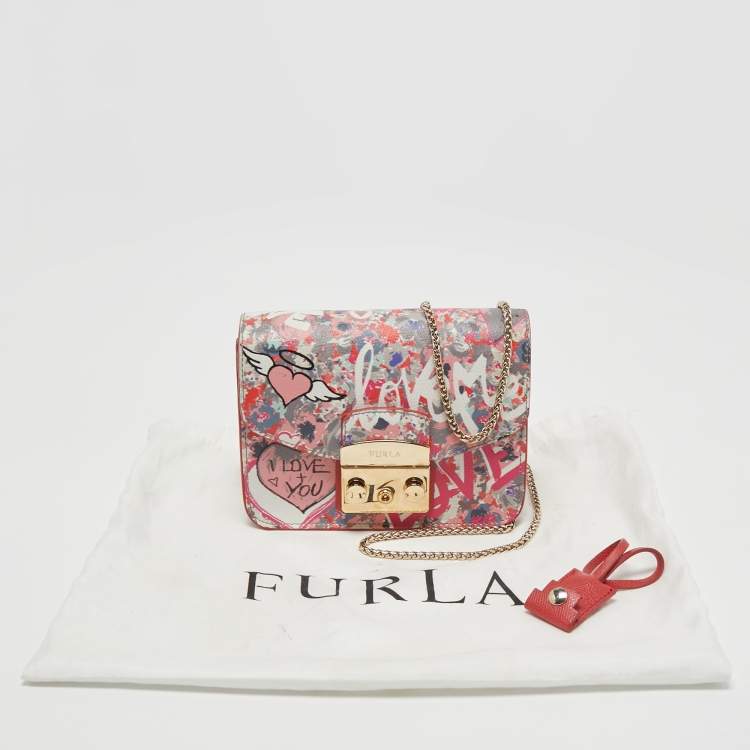 Pre Owned Furla Multicolor Graffiti Leather Mini Metropolis Chain Crossbody Bag