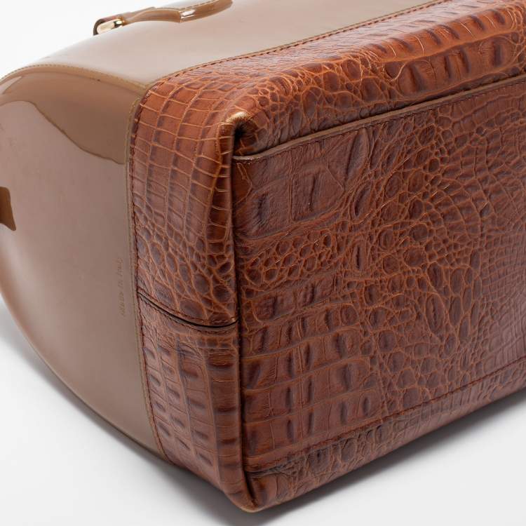 Pre Owned Furla Brown Embossed Leather and Rubber Medium Candy Satchel