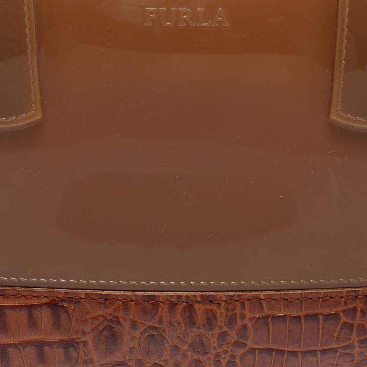Pre Owned Furla Brown Embossed Leather and Rubber Medium Candy Satchel