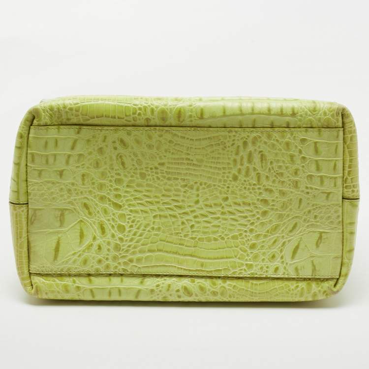 Pre Owned Furla Light Green Rubber and Croc Embossed Leather Candy Bag