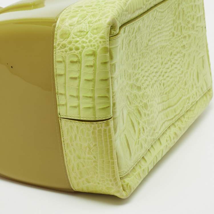 Pre Owned Furla Light Green Rubber and Croc Embossed Leather Candy Bag