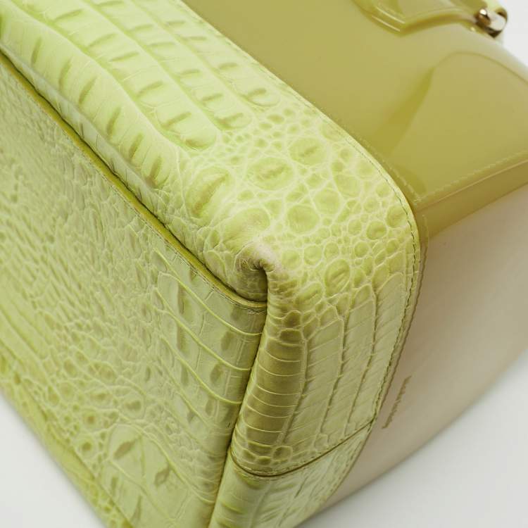 Pre Owned Furla Light Green Rubber and Croc Embossed Leather Candy Bag