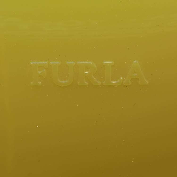 Pre Owned Furla Light Green Rubber and Croc Embossed Leather Candy Bag