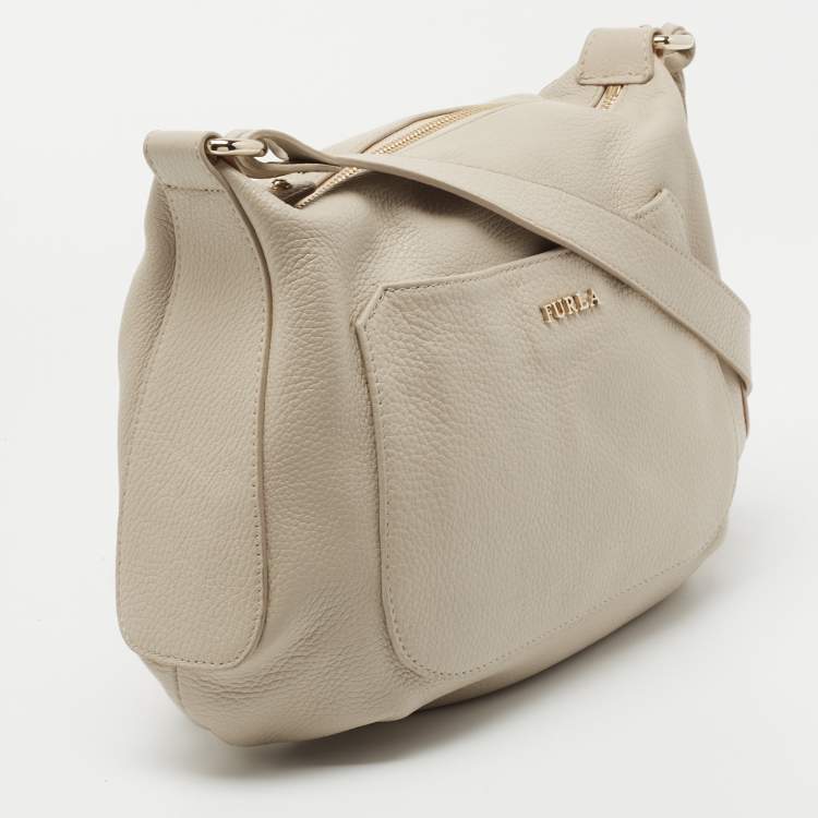 Pre Owned Furla Taupe Leather Crossbody Bag