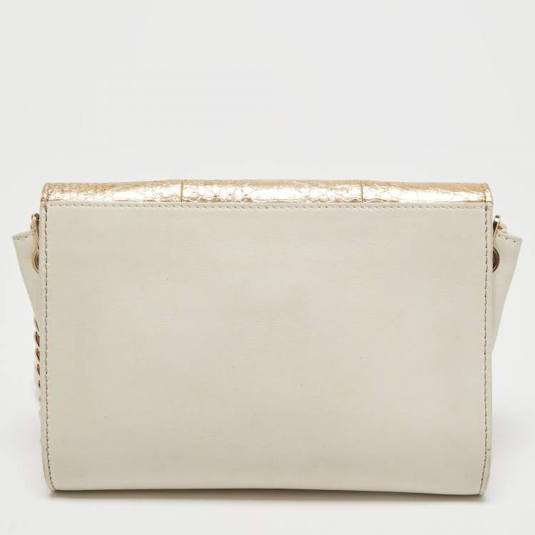 Pre Owned Furla Gold/Cream Leather and Python Embossed Leather Shoulder Bag
