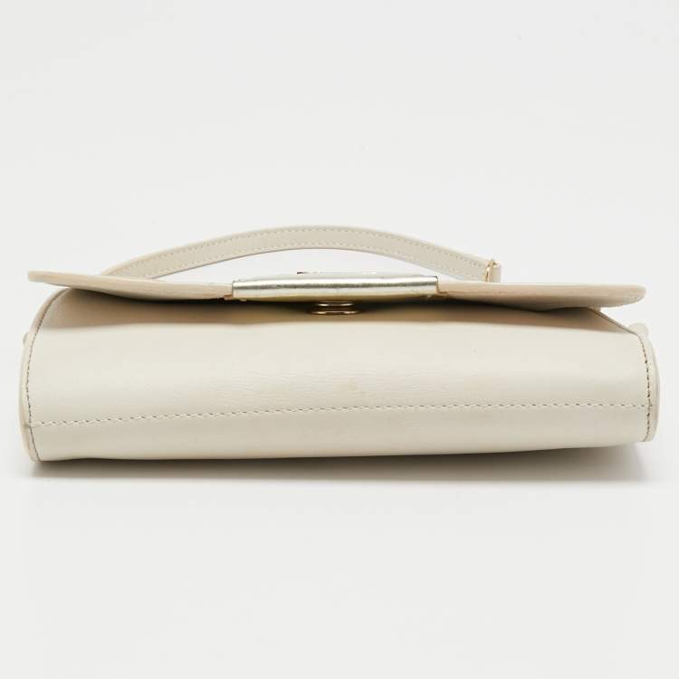 Pre Owned Furla Gold/Cream Leather and Python Embossed Leather Shoulder Bag