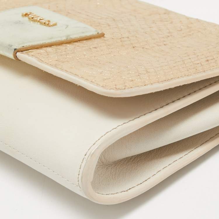 Pre Owned Furla Gold/Cream Leather and Python Embossed Leather Shoulder Bag