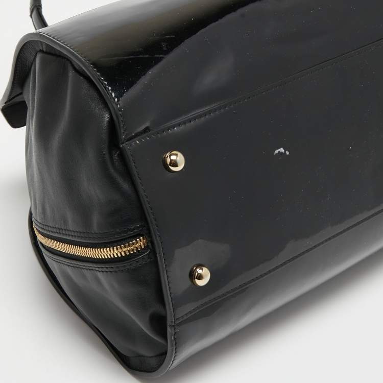 Pre Owned Furla Black Patent Leather Zip Satchel