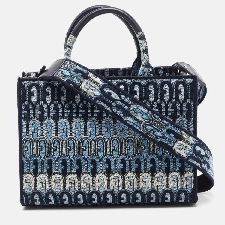 Pre Owned Furla Blue Printed Jacquard Small Opportunity Tote 