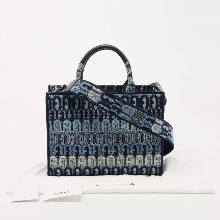 Pre Owned Furla Blue Printed Jacquard Small Opportunity Tote 