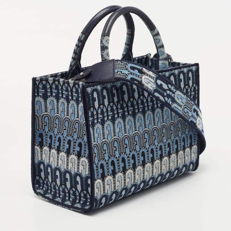 Pre Owned Furla Blue Printed Jacquard Small Opportunity Tote 