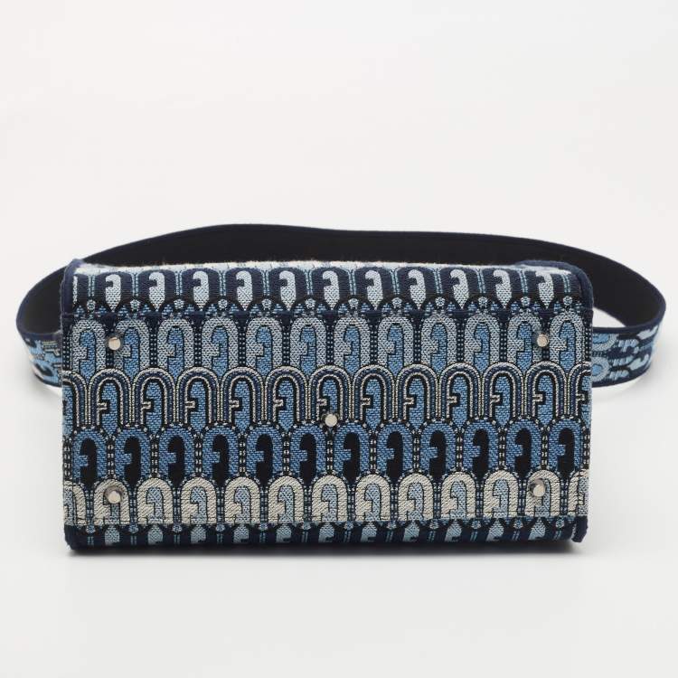 Pre Owned Furla Blue Printed Jacquard Small Opportunity Tote 