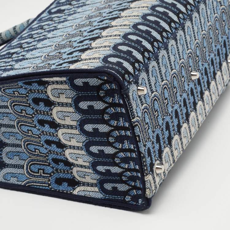 Pre Owned Furla Blue Printed Jacquard Small Opportunity Tote 