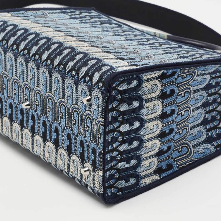 Pre Owned Furla Blue Printed Jacquard Small Opportunity Tote 