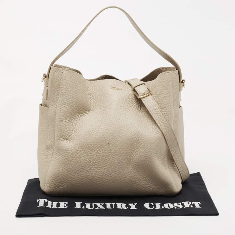 Pre Owned Furla Beige Leather Side Pocket Tote