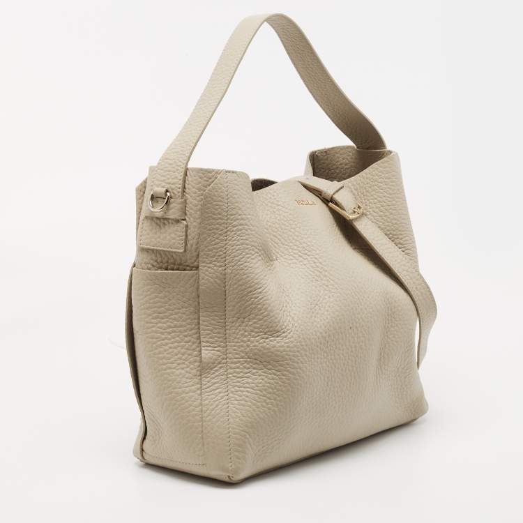 Pre Owned Furla Beige Leather Side Pocket Tote