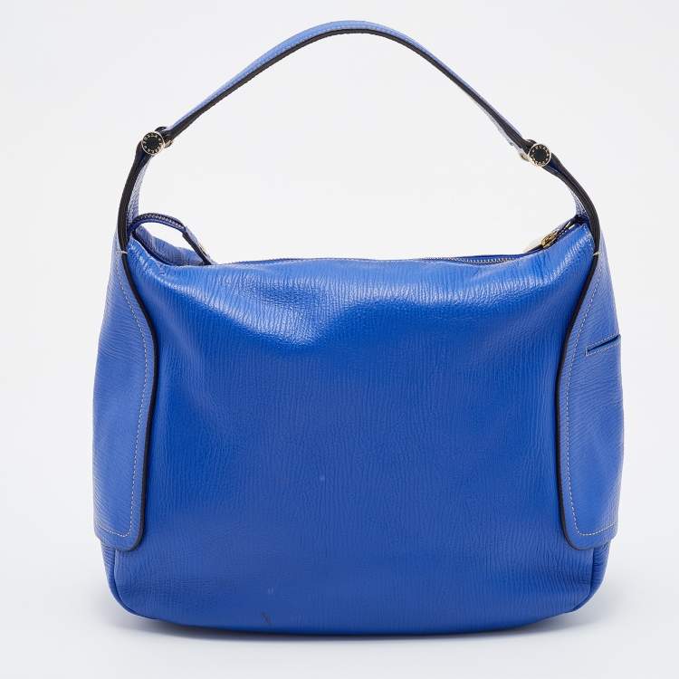 Pre Owned Furla Blue Leather Top Zip Hobo